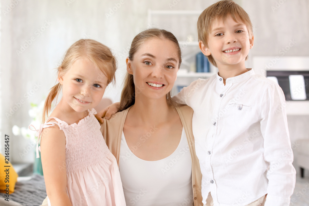 Cute little kids with their mother at home Cute little kids with their mother at home