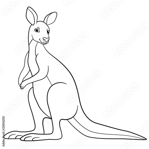 Coloring pages. Cute kangaroo smiles.