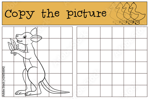 Educational game: Copy the picture. Little cute baby kangaroo.