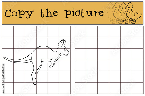 Educational game: Copy the picture. Cute baby kangaroo runs.