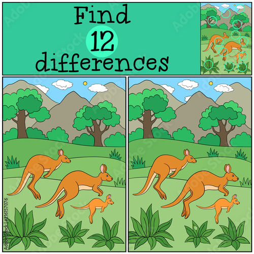 Educational game: Find differences. The kangaroo family.
