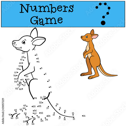 Educational game: Numbers game. Little cute baby kangaroo.