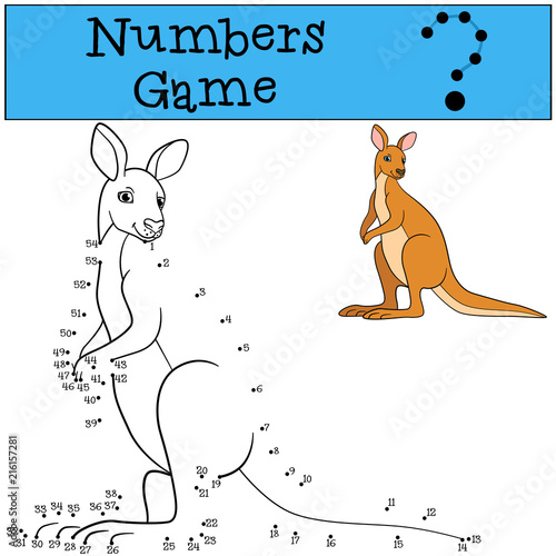 Educational game: Numbers game. Cute kangaroo and smiles.