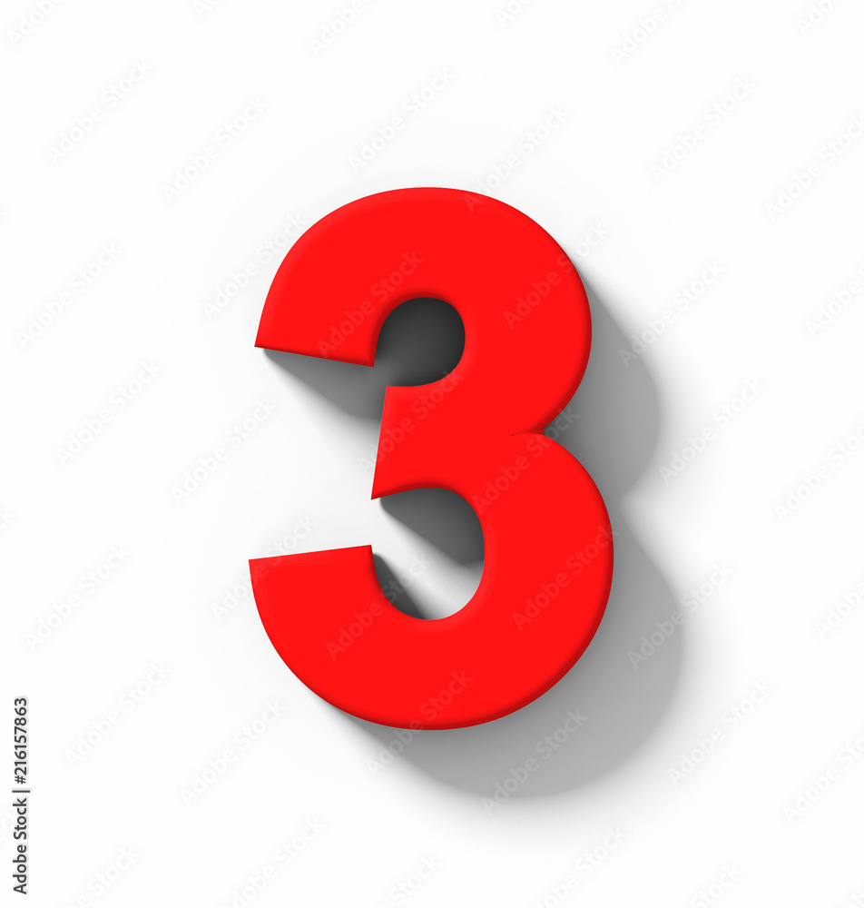 number 3 3D red isolated on white with shadow - orthogonal projection number 3 3D red isolated on white with shadow - orthogonal projection