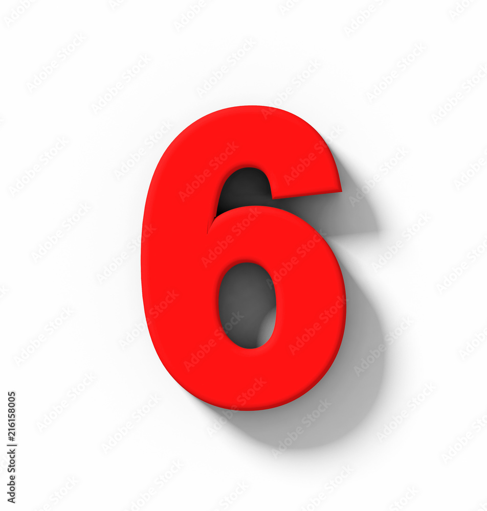 number 6 3D red isolated on white with shadow - orthogonal projection number 6 3D red isolated on white with shadow - orthogonal projection