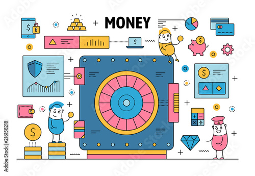 Vector thin line money poster banner template