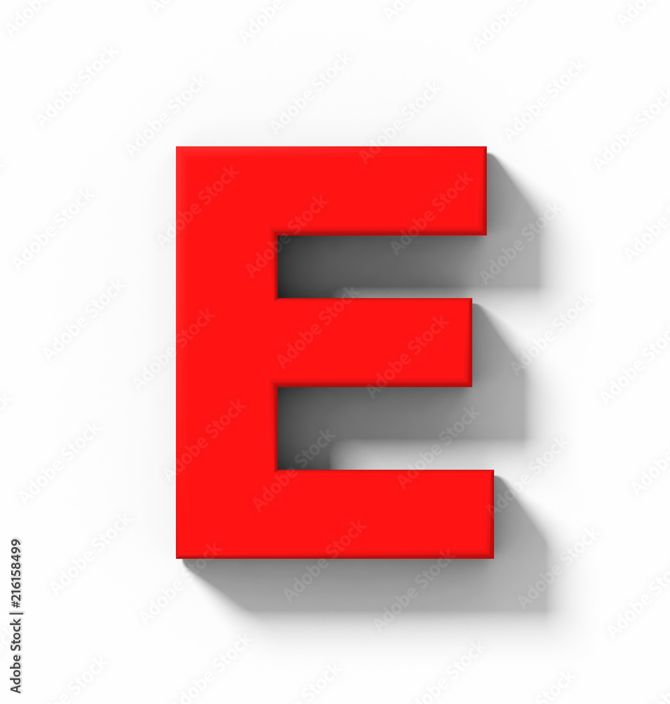 letter E 3D red isolated on white with shadow - orthogonal projection letter E 3D red isolated on white with shadow - orthogonal projection