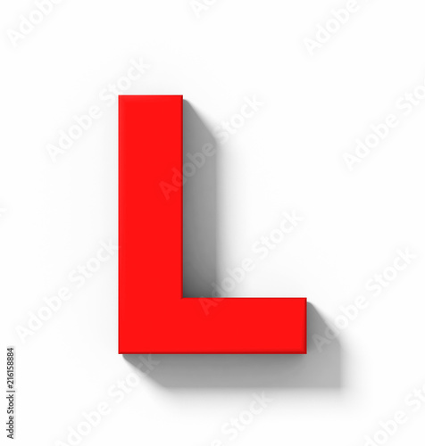 letter L 3D red isolated on white with shadow - orthogonal projection