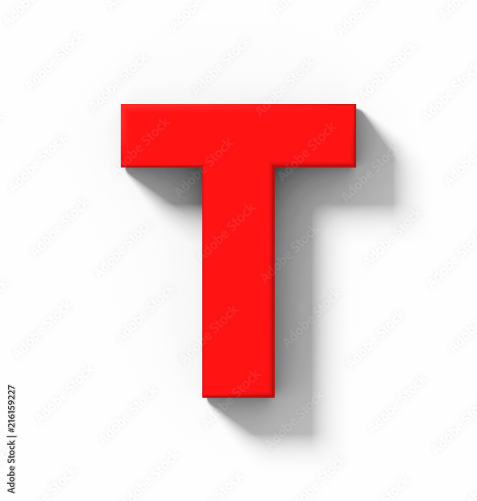 Obraz premium letter T 3D red isolated on white with shadow - orthogonal projection