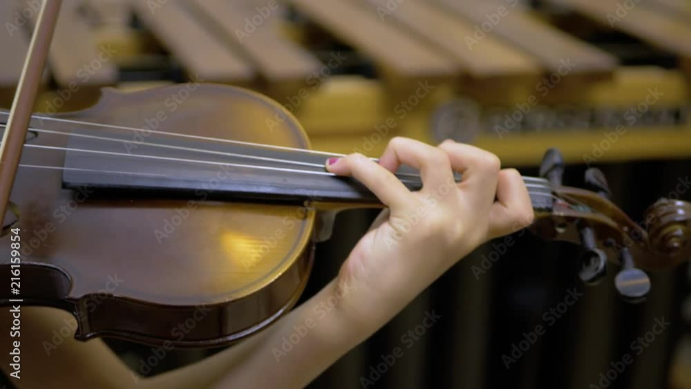 A young girl is playing violin. Practicing music at home. A young girl is playing violin. Practicing music at home.