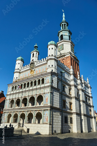Renaissance town hall tower with clock in Poznan.