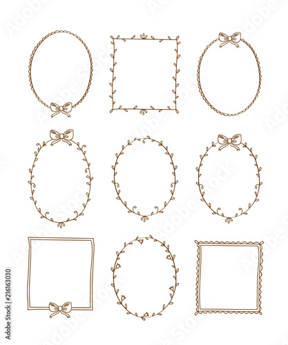 Set of hand drawn vintage floral frames. Doodles, sketch for your design. Vector illustration.