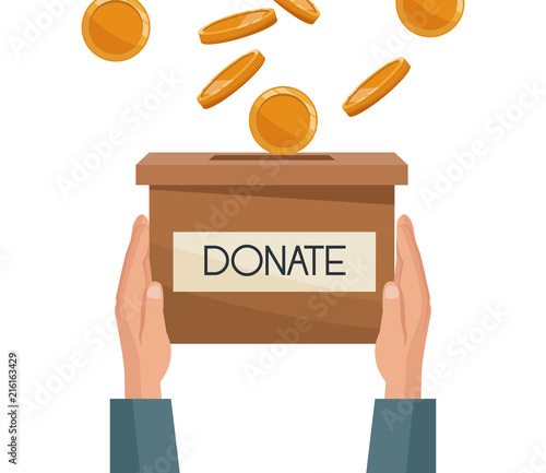 Hand depositing donation inside cardboard boxcartoons vector illustration graphic design