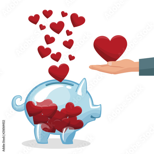 Piggy glass with hearts inside vector illustration graphic design