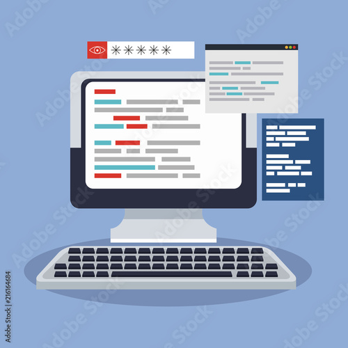 programming computer and password vector illustration graphic design