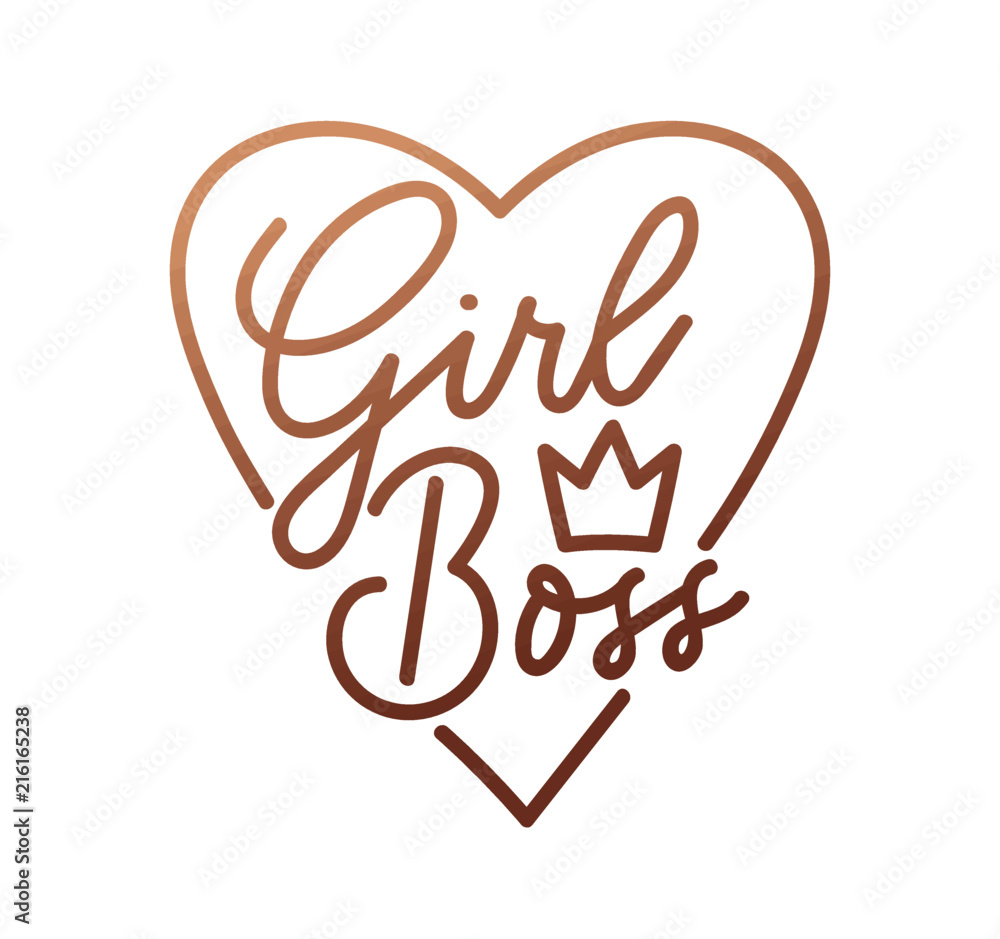 Girl boss quote with handdrawn lettering, crown and rose gold heart. Vector  motivational poster. Stock Vector | Adobe Stock