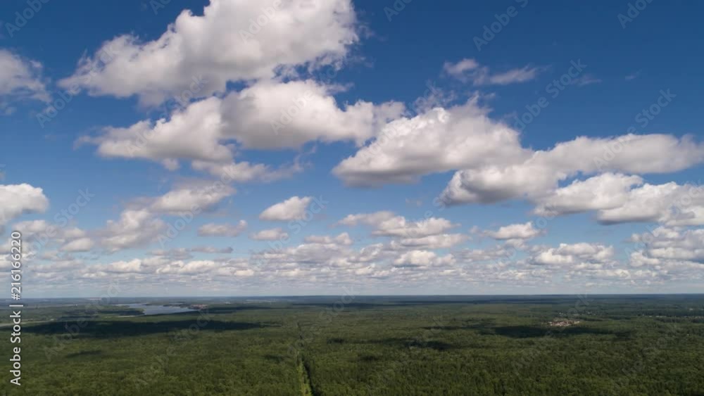 Aerial Hyperlapse of sky. Timelapse clouds over forest. Aerial Hyperlapse of sky. Timelapse clouds over forest.