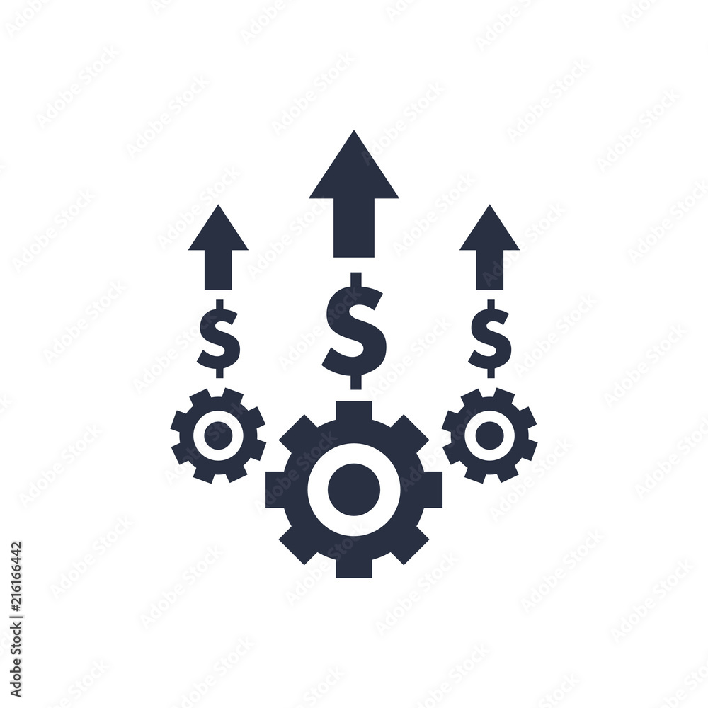 Costs optimization and production efficiency, cost management icon. Business efficiency and quality service concept Costs optimization and production efficiency, cost management icon. Business efficiency and quality service concept