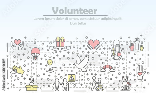 Vector thin line volunteer poster banner template