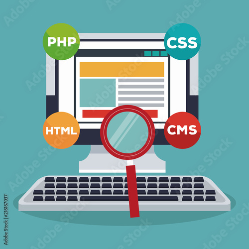 Software and programming computer with symbols vector illustration graphic design
