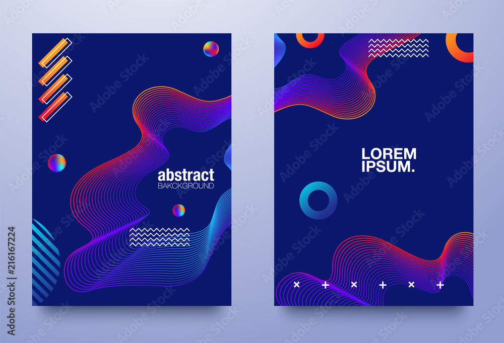 Set of cover design with abstract multicolored flow shapes