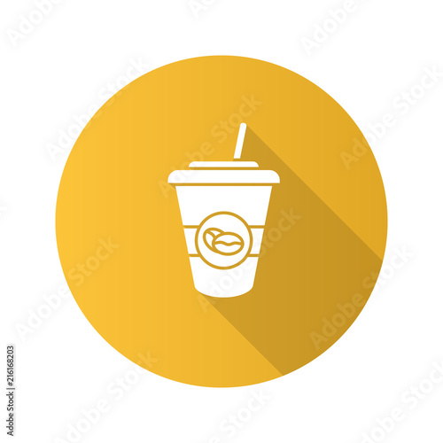 Iced coffee drink flat design long shadow glyph icon