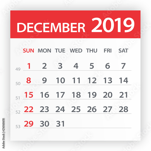 December 2019 Calendar Leaf - Vector Illustration