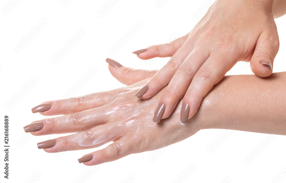 female hands in cosmetic cream female hands in cosmetic cream