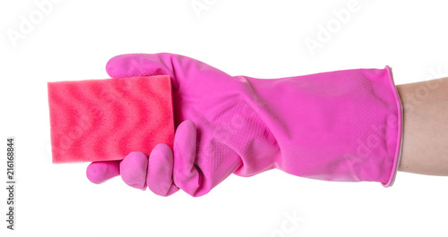 sponge for utensils in a female hand