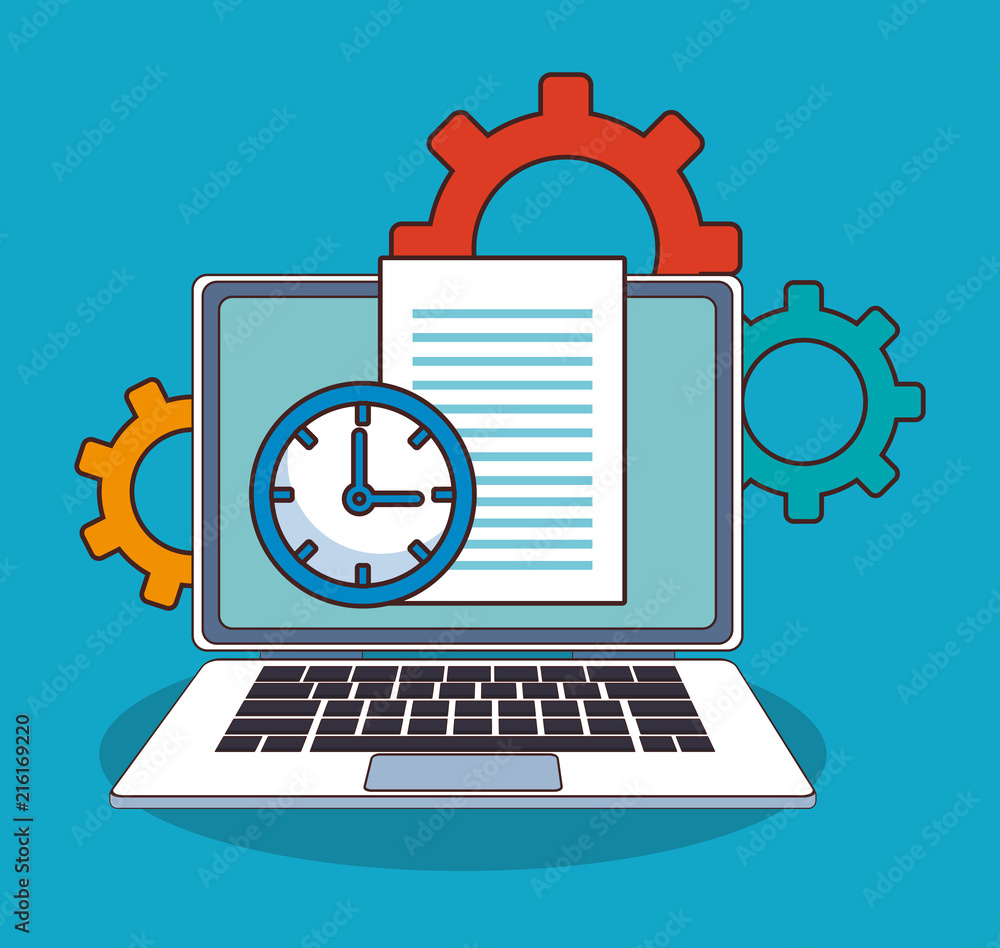 Laptop open with document and clock on screen vector illustration graphic design Laptop open with document and clock on screen vector illustration graphic design