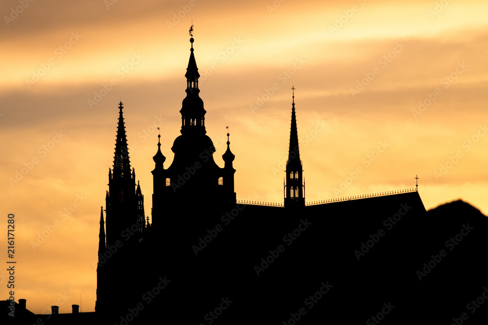 St. Vitus Cathedral of Prague on sunset, Czech Republic