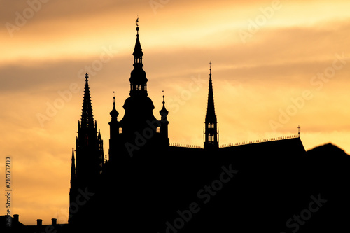 St. Vitus Cathedral of Prague on sunset, Czech Republic