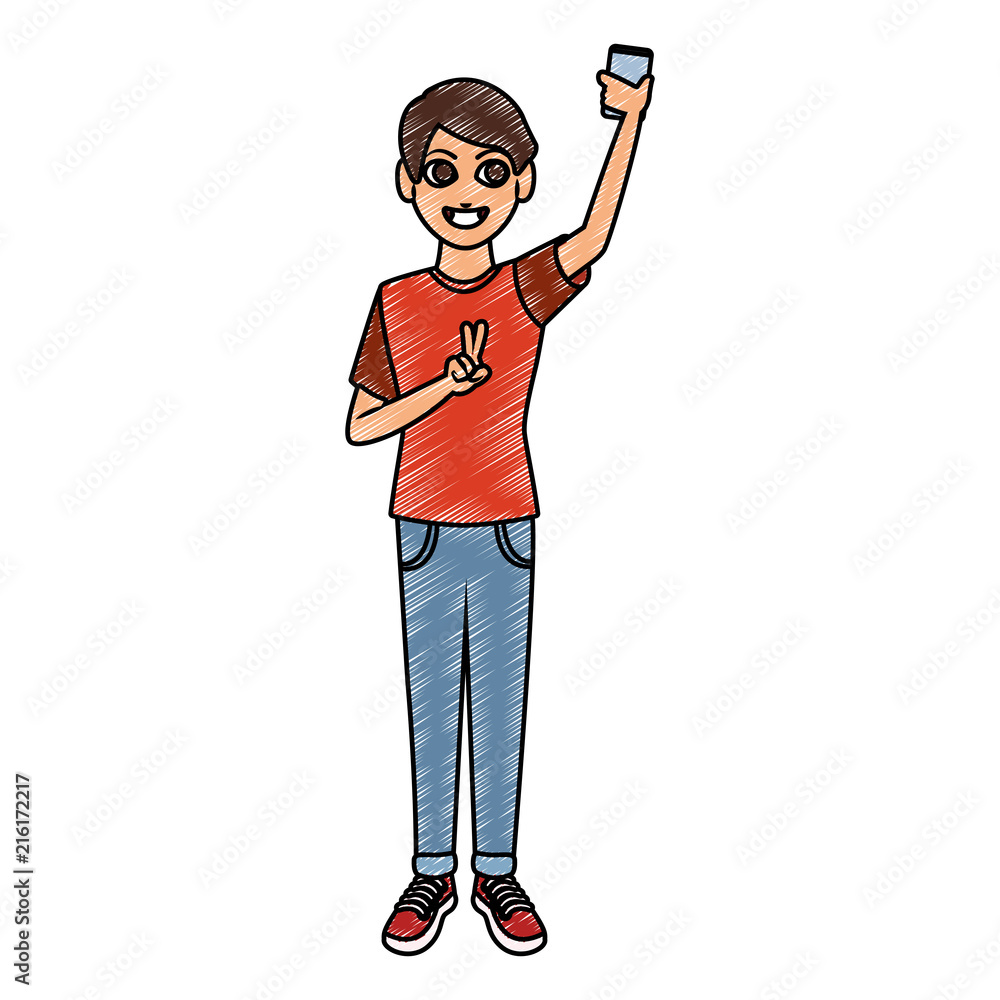 Man talking a selfie with smartphone vector illustration graphic design Man talking a selfie with smartphone vector illustration graphic design