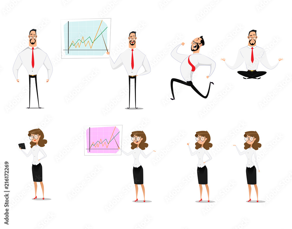 Set of cartoon business woman showing different gestures Set of cartoon business woman showing different gestures