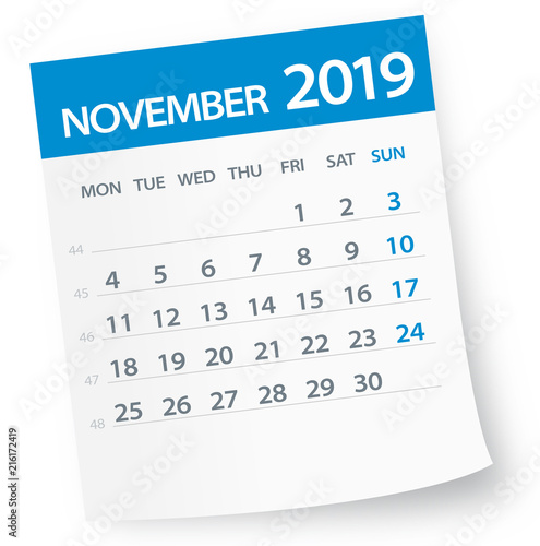 November 2019 Calendar Leaf - Vector Illustration