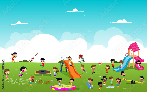 Children playing games in the park illustration