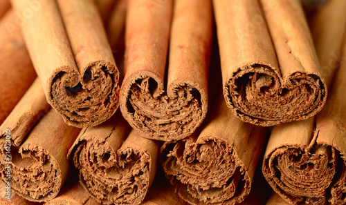 food background of ceylon cinnamon sticks