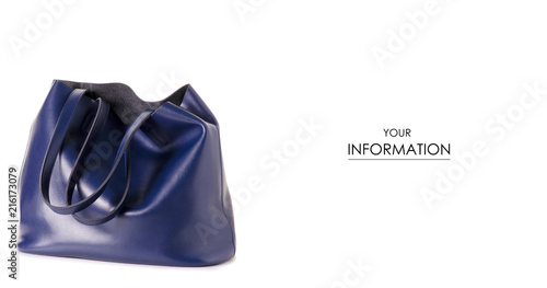 Blue leather female bag pattern on white background isolation