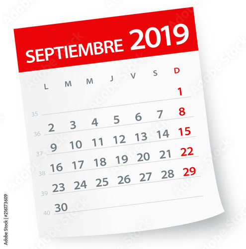 September 2019 Calendar Leaf - Vector Illustration. Spanish version