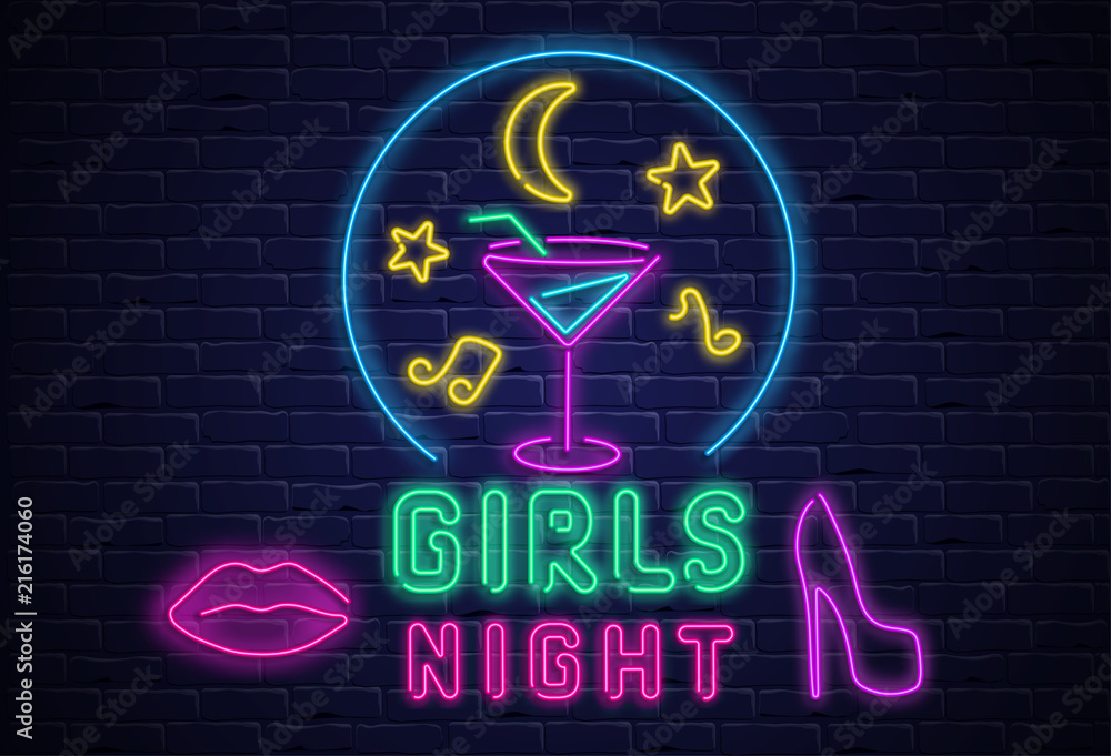Black girls night background with colorful neon decoration. Stock Vector