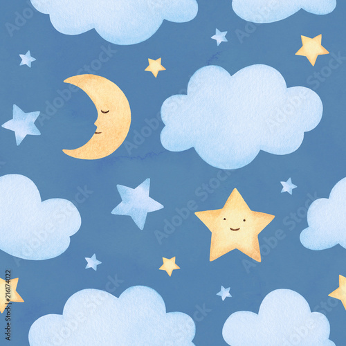 Obraz na płótnie Watercolor illustrations of stars and clouds