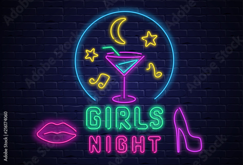 Black girls night background with colorful neon decoration.