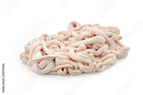 raw pig intestine on white background