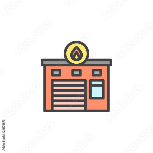 Fire station filled outline icon, line vector sign, linear colorful pictogram isolated on white. Fire Department building symbol, logo illustration. Pixel perfect vector graphics