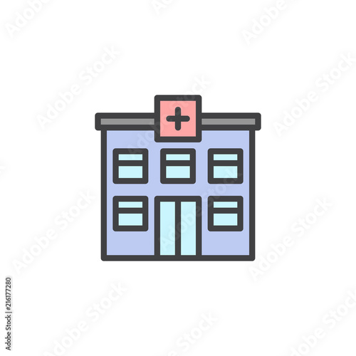 Hospital building filled outline icon, line vector sign, linear colorful pictogram isolated on white. Medical clinic symbol, logo illustration. Pixel perfect vector graphics