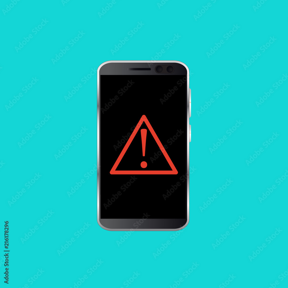 Red alert, concept of spam data. Vector. Malware notification concept on smartphone. Red alert, concept of spam data. Vector. Malware notification concept on smartphone.