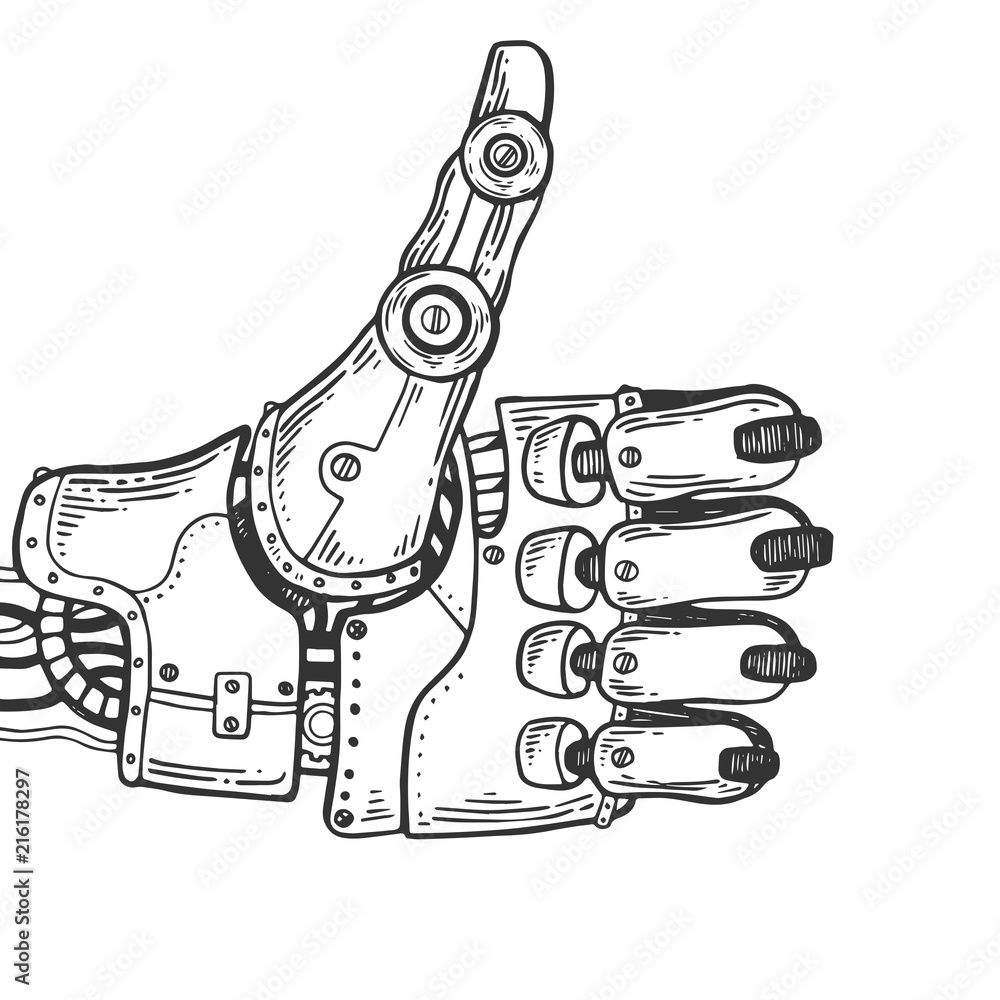 Robot hand engraving vector illustration Stock Vector | Adobe Stock