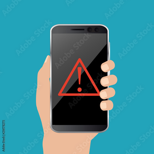 Red alert, concept of spam data. Vector. Malware notification concept on smartphone.