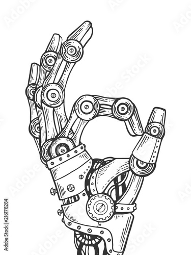 Robot hand engraving vector illustration