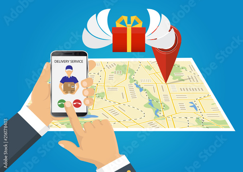 resent quick solution. Vector illustration. Fast gift delivery service concept.